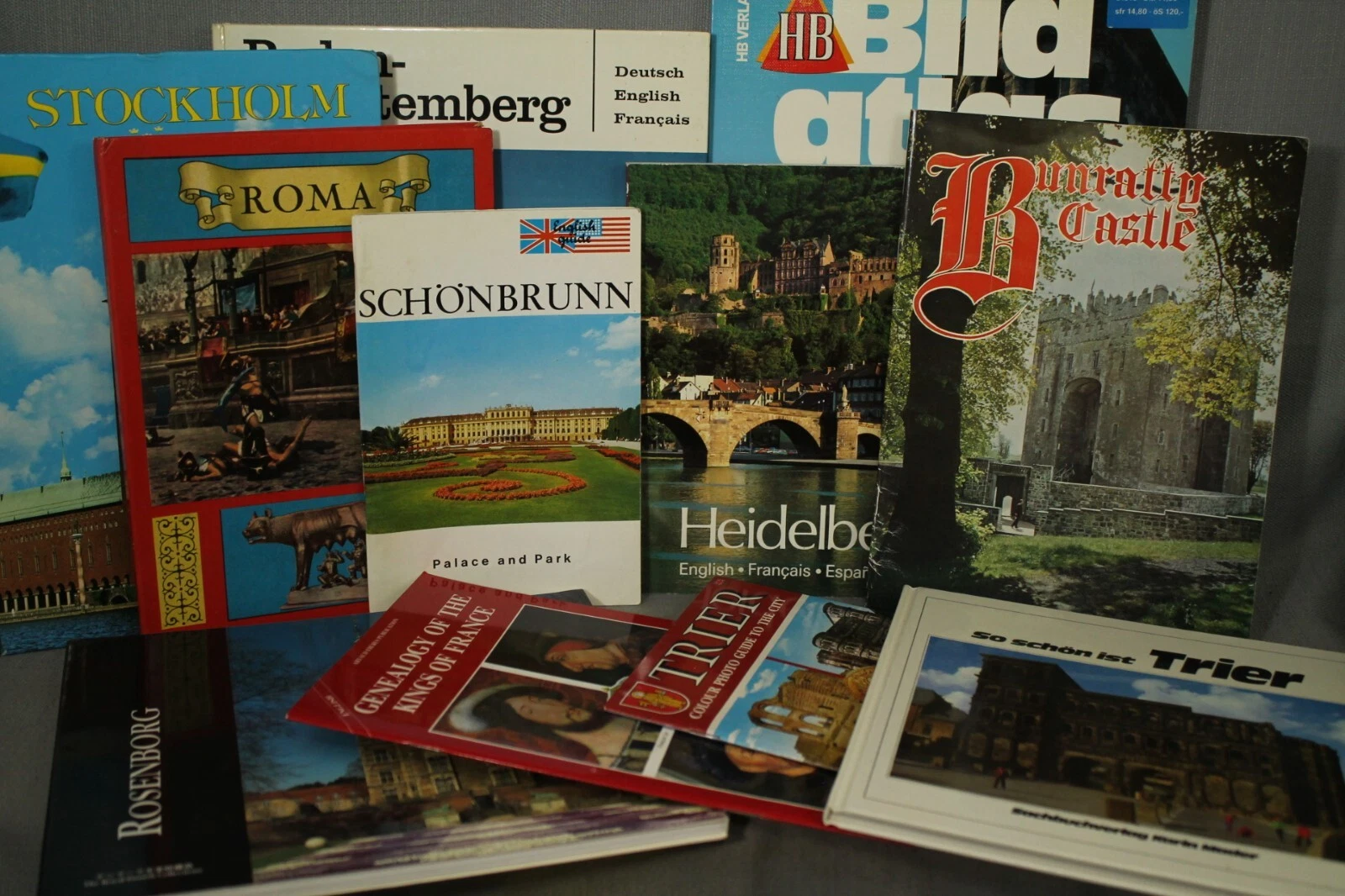 Bundle of vintage travel and castle souvenir guidebooks